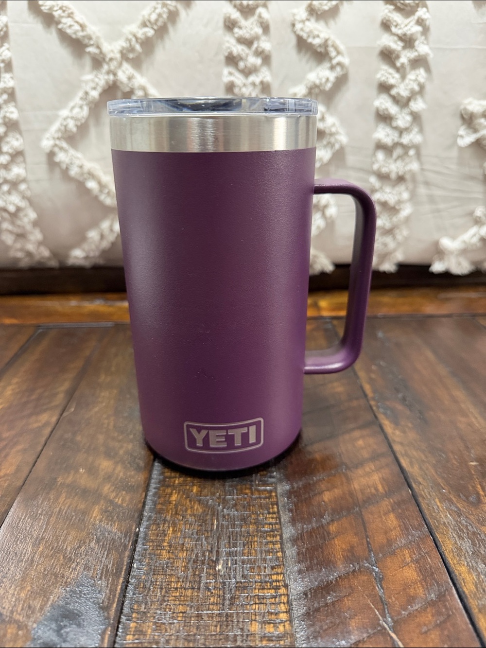 24 oz Yeti Plum Travel Mug with Handle and Clear Lid
